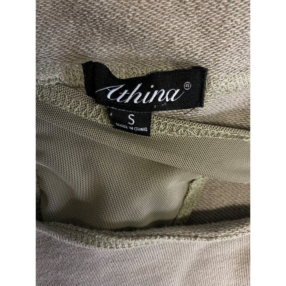 Athina Dress Tan Small Corset French Terry Cloth Soft Pockets Cropped Mini - Picture 8 of 10